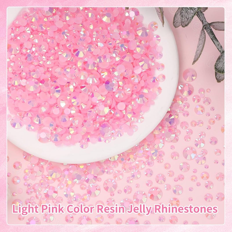 Uotey 16000 Pcs Resin Rhinestones for Crafting, Flatback Light Pink Gems Jelly Rhinestones, Mixed Sizes Pink Bedazzling Crystal with Pickup Tool for DIY Crafts Clothing Tumblers Mugs Shoes Fabric Nail Art - Image 4